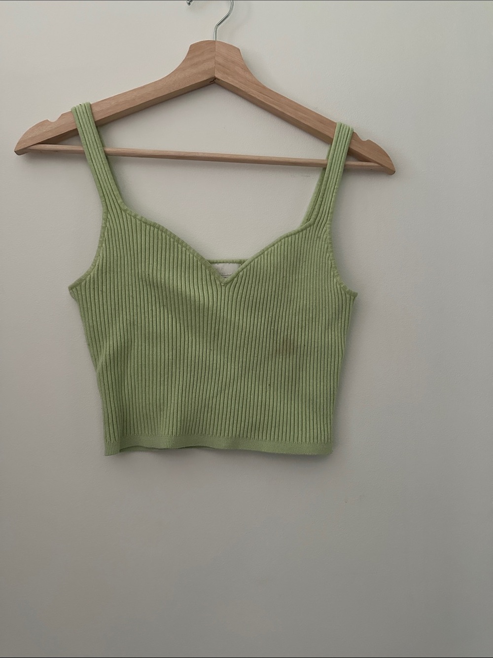 H&M Ribbed V-Neck Crop Tank Top - Light Green